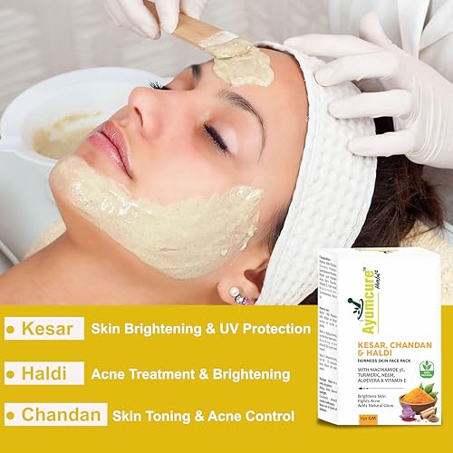 Ayumcure Radiance Face Pack – Kesar, Chandan & Haldi with 3% Niacinamide | Fights Acne, Brightens & Nourishes Skin | Cleanses Pores, Removes Tan & Dead Skin | 100% Natural for Men & Women | 150g - Image 4
