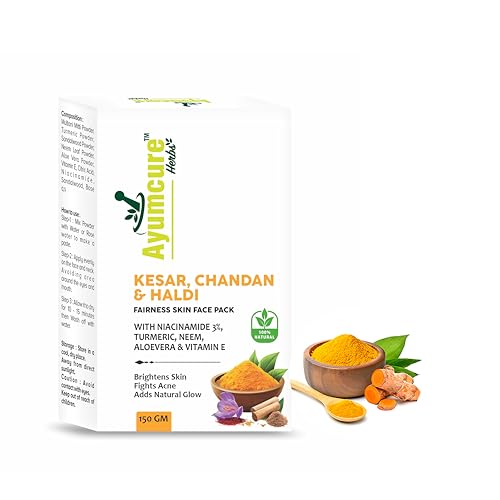Ayumcure Radiance Face Pack – Kesar, Chandan & Haldi with 3% Niacinamide | Fights Acne, Brightens & Nourishes Skin | Cleanses Pores, Removes Tan & Dead Skin | 100% Natural for Men & Women | 150g - Image 1