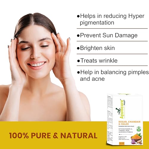 Ayumcure Radiance Face Pack – Kesar, Chandan & Haldi with 3% Niacinamide | Fights Acne, Brightens & Nourishes Skin | Cleanses Pores, Removes Tan & Dead Skin | 100% Natural for Men & Women | 150g - Image 3
