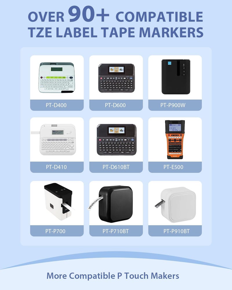 لابيلويل عبوة من 3 قطع TZe-241 متوافق مع Brother TZe 18mm 0.7 بوصة مغلف أبيض TZe-241 TZ241 TZe241 بدائل شريط صانع الملصقات لـ Brother Ptouch PT-D410 PT-D400 PT-D600 PT-D610BT PTD460BT - Image 3