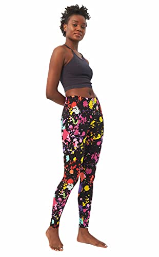 sissycos Women's 80s Leggings Artistic Splash Printed Buttery Soft Stretchy Pants (XX-Large, Color Splash Black) - Image 3
