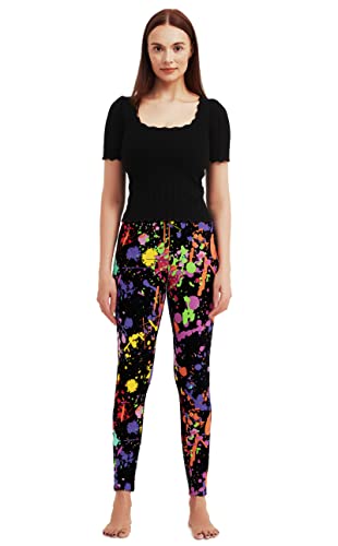 sissycos Women's 80s Leggings Artistic Splash Printed Buttery Soft Stretchy Pants (XX-Large, Color Splash Black) - Image 4