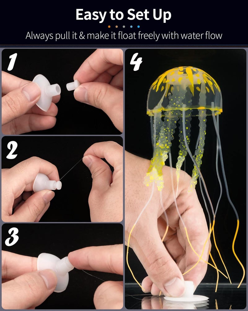 Uniclife 6 Pcs Glowing Jellyfish Ornament Decoration for Aquarium Fish Tank - Image 3
