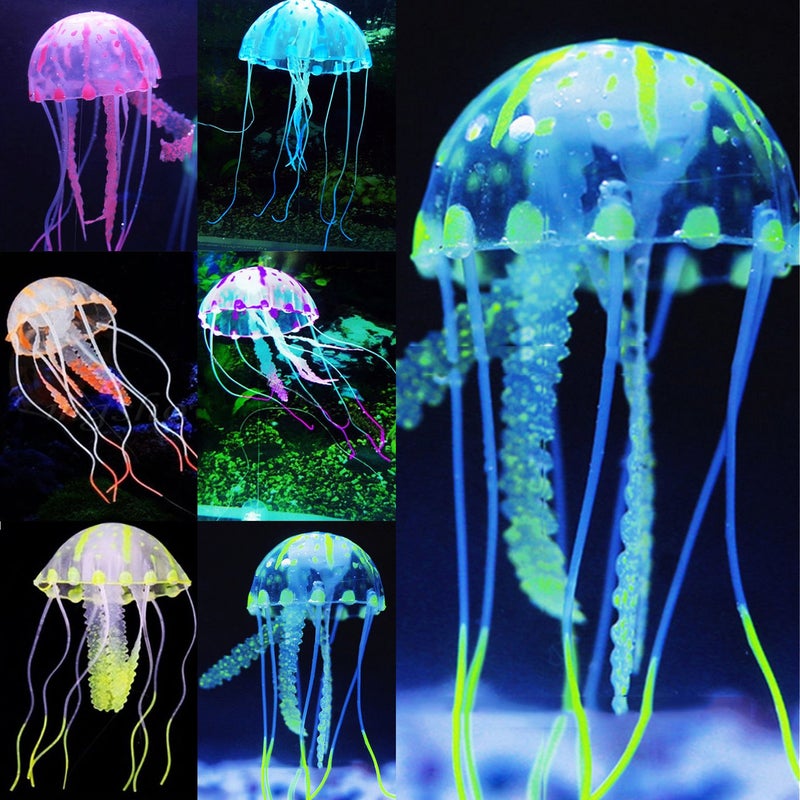 Uniclife 6 Pcs Glowing Jellyfish Ornament Decoration for Aquarium Fish Tank - Image 1