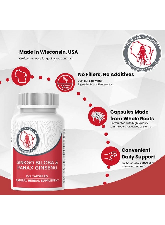 Dairyland Management LLC Dairyland Management Panax Ginseng + Gingko Biloba Capsules 150ct 1000 mg of Panax Ginseng, 60 mg of Gingko Biloba per Serving - Image 2