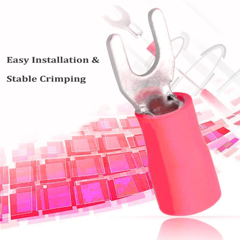 Teansic 200 Pcs 22-16 AWG #8 Black & Red Insulated Brass Fork Wire Connector U Type Electrical Crimp Spade Terminals (100 Red + 100 Black) - Image 5