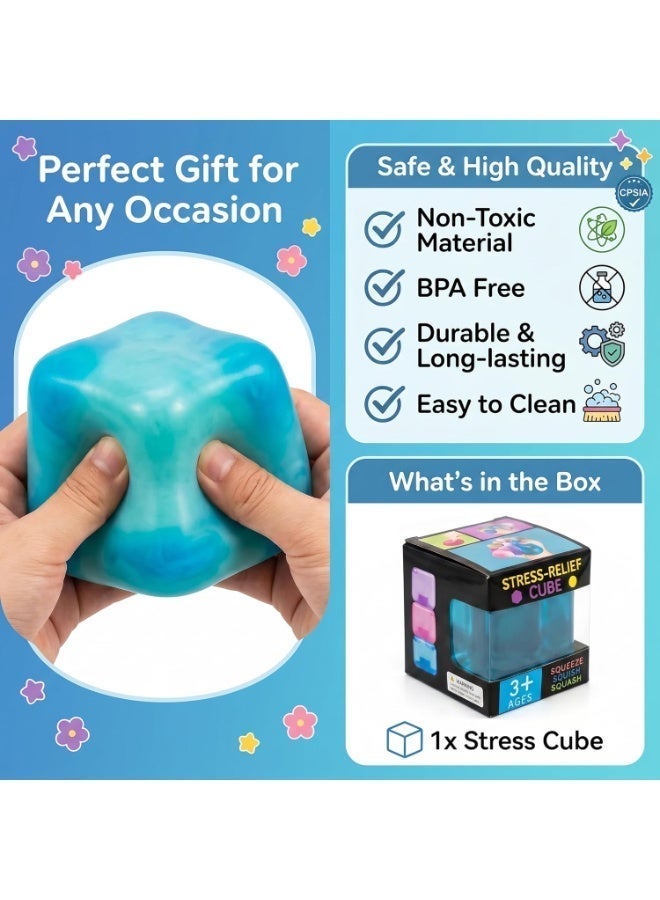 Blue Cube Squish Stress Toy, Super Solid Slow Rising Squeeze Fidget for Stress Relief, Anxiety Relief and Hand Exercise - Image 4