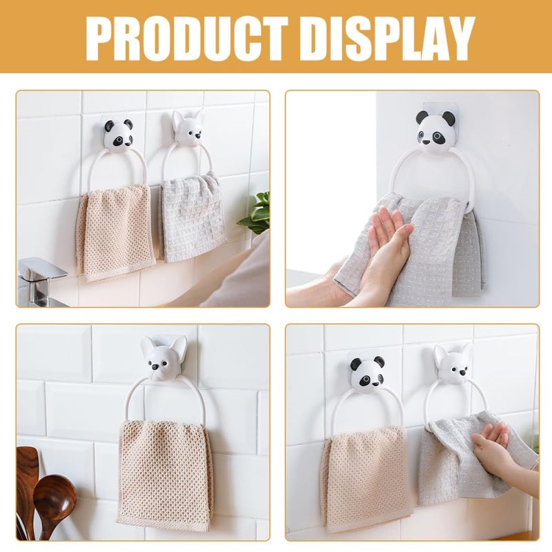 Non Drill Panda Puppy Towel Rings Cute Cartoon Wall Mount Bathroom Hand Towel Holder - Image 5