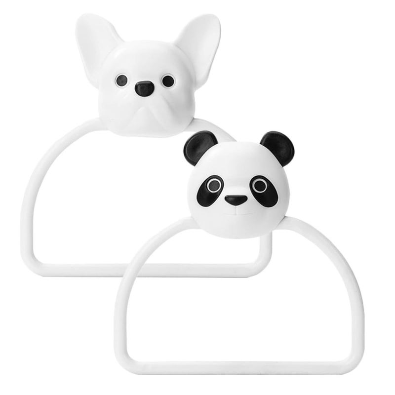 Non Drill Panda Puppy Towel Rings Cute Cartoon Wall Mount Bathroom Hand Towel Holder - Image 2