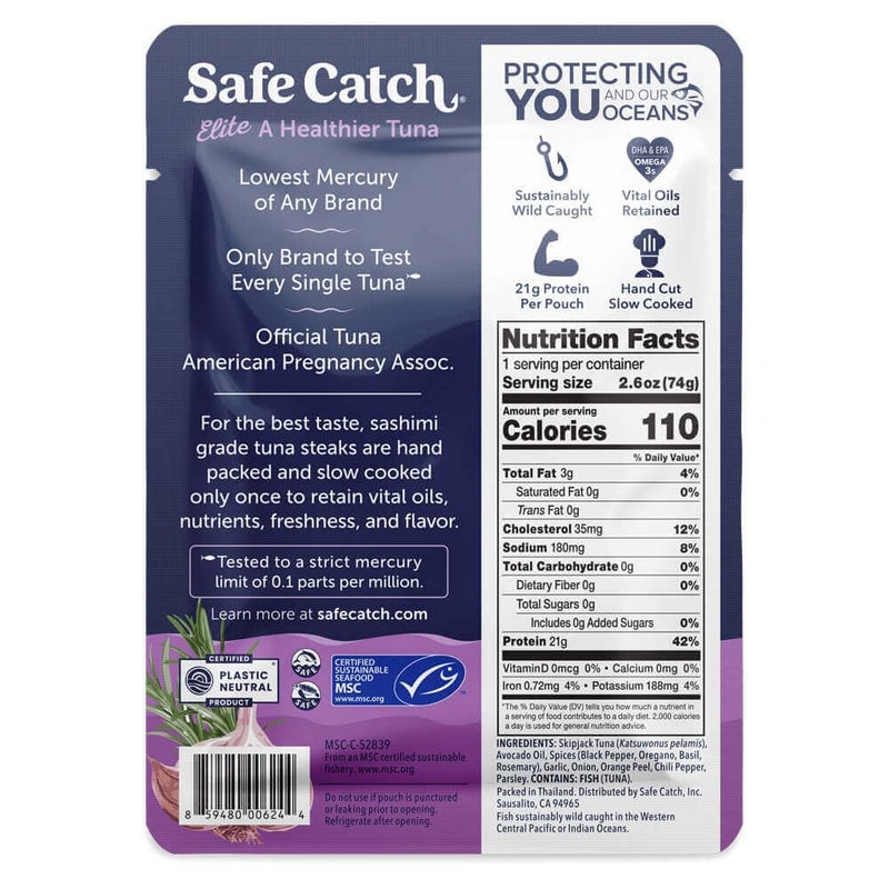 Safe Catch Elite Lowest Mercury Wild-Caught Tuna Fish Pouch, Garlic Herb Flavor, Gluten-Free, Paleo, Non-GMO, High Protein, Keto Food, 2.6oz, Pack of 12 - Image 2
