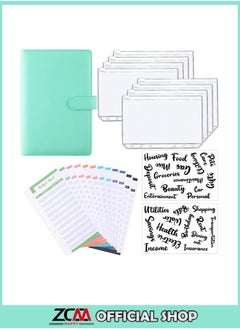ZCM-HAPPY A6 Loose Leaf Folder Hand Account Book Macaron Notebook Leather PU6 Hole Loose Leaf Book Cash Budget Book Green  - Image 1