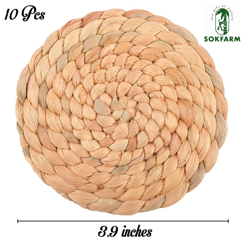 SOKFARM 10 PCS Water Hyacinth Stakerths for Coffee Table Coasters Poho for Hourss Funny Drink Coaster مصنوع من 100 ٪ من الأعشاب البحرية الطبيعية في كأس Coasters Coasters Coasters Coasters Coaster 3.9 In - Image 2
