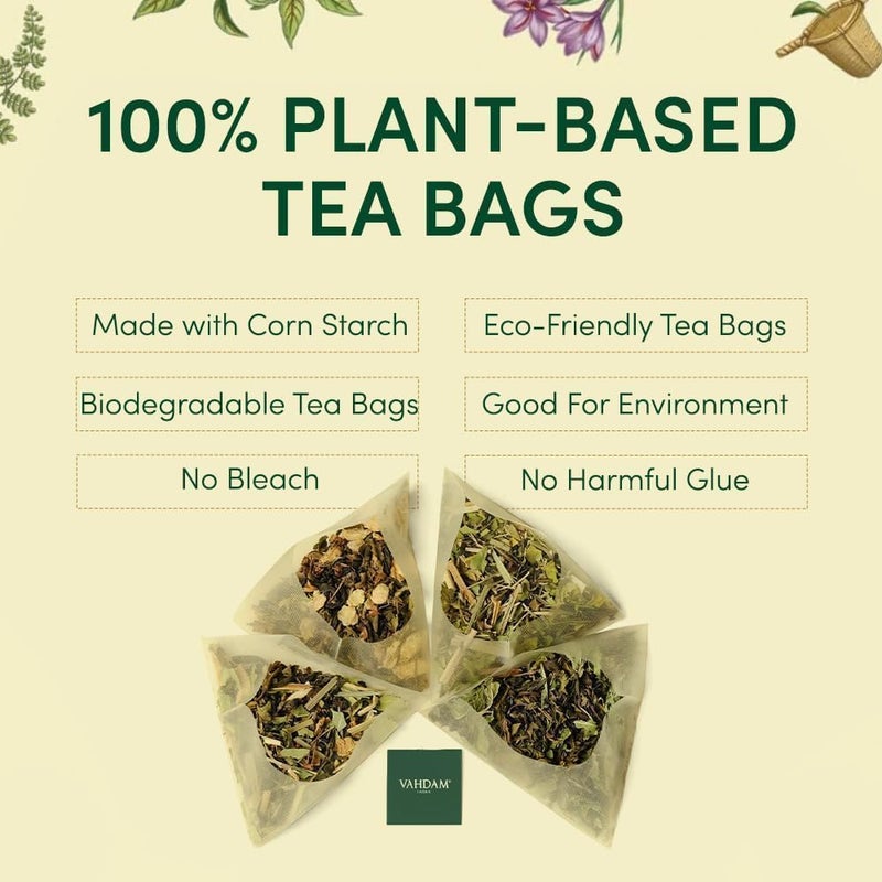 Vahdam مجموعة عينات شاي أخضر متنوعة من VAHDAM (36 كيس شاي هرمية، 6 نكهات) | هدية راخي مميزة للأخ والأخت | مجموعات هدايا شاي أخضر متنوعة، هدية راخي للأخت - Image 4