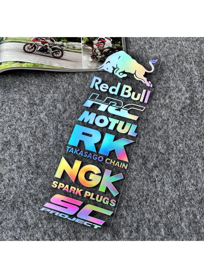 Motorcycle Reflective Sticker Helmet Decal Sponsor Electric Car Decal Creative Personality Scratch Sticker Waterproof Sun Protection-Color:A Set Of Colorful Laser To The Left-Size:Default Items - Image 1