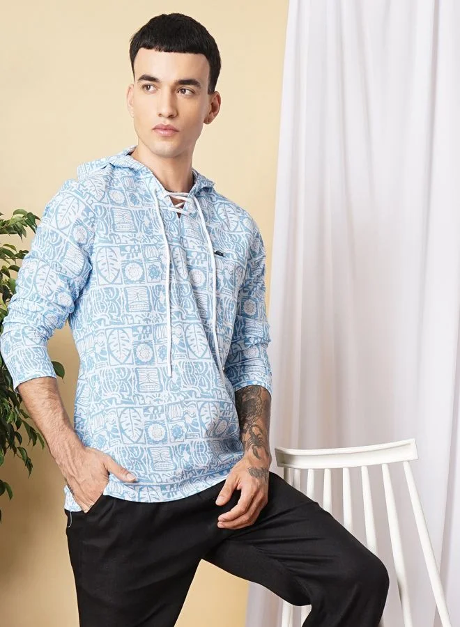 The Indian Garage Co Men Regular Fit Tropical Full Sleeves Hooded Ethnic Shirt