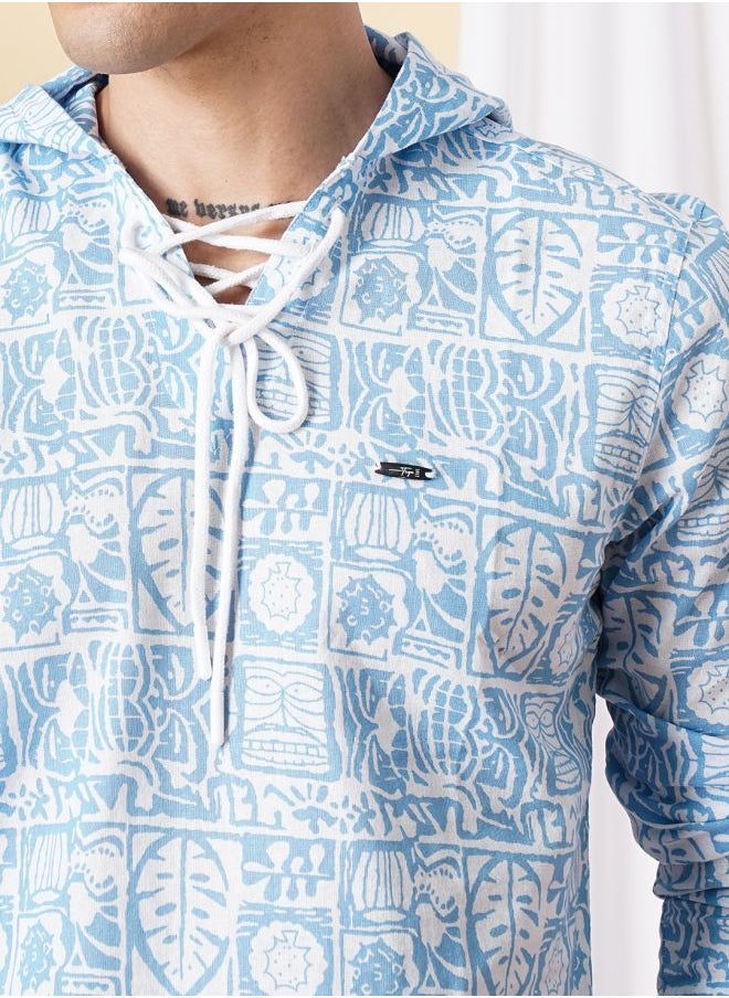 The Indian Garage Co Men Regular Fit Tropical Full Sleeves Hooded Ethnic Shirt  - Image 5