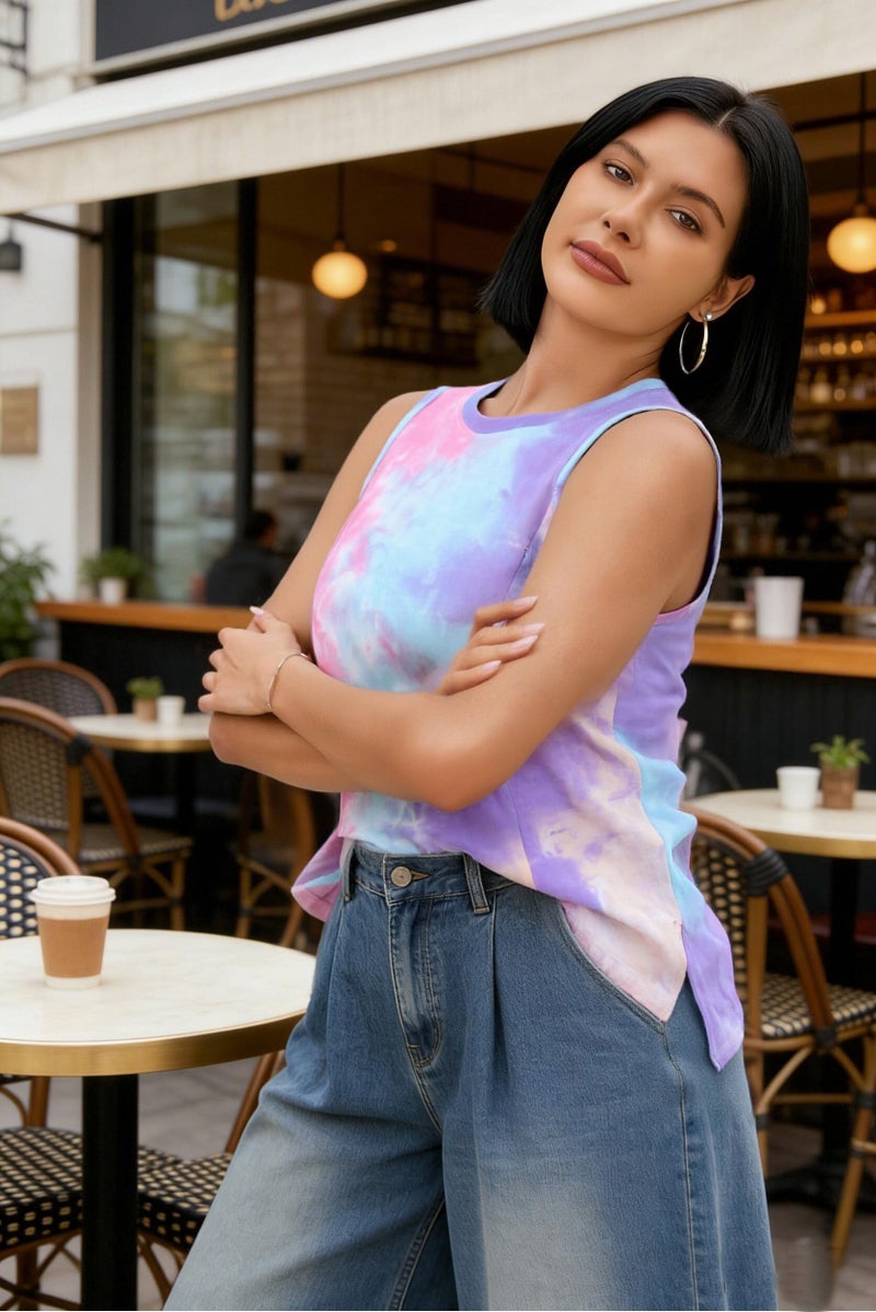 UNIQUEONE Nursing Tank Tops Maternity Breastfeeding Shirts Hidden Zip Nursing Sleeveless Causal Loose Postpartum Clothes Tie Dye-Pink - Image 5