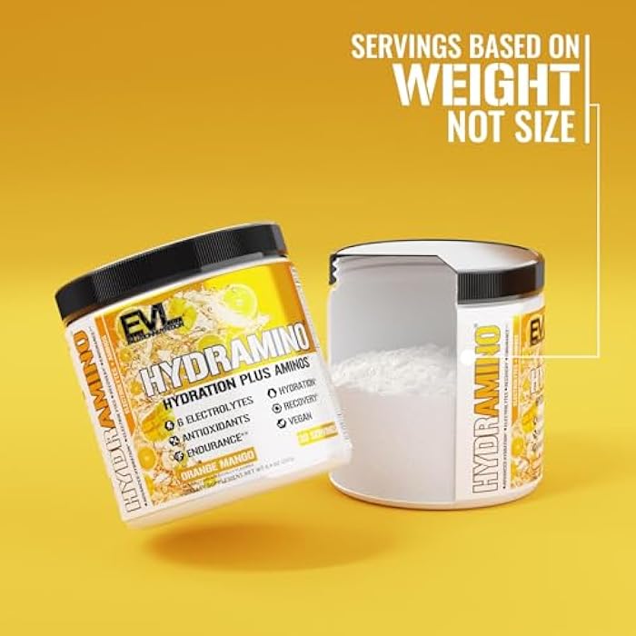 Evlution Nutrition HYDRAMINO Complete Hydration Multiplier, All 6 Electrolytes, Vitamin C & B, Fluid Boosting Aminos, Coconut Water, Endurance, Recovery, Antioxidants, 30 Serve, Orange Mango - Image 5