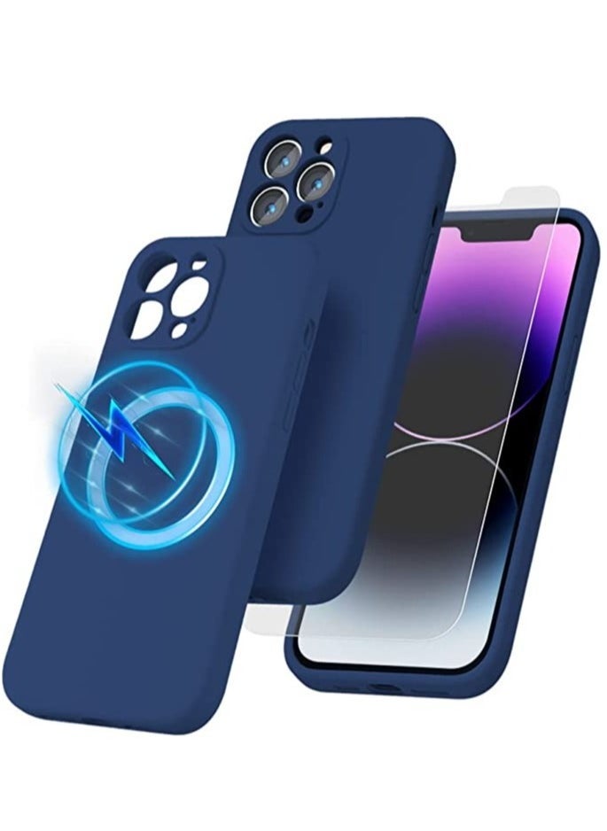 Raxoom iPhone 14 Pro + 2 Pack Tempered Glass Screen Protector Magsafe Case Silicone Phone Case with Microfiber Lining for iPhone 14 Pro 6.1 inch 2022,Blue - Image 1