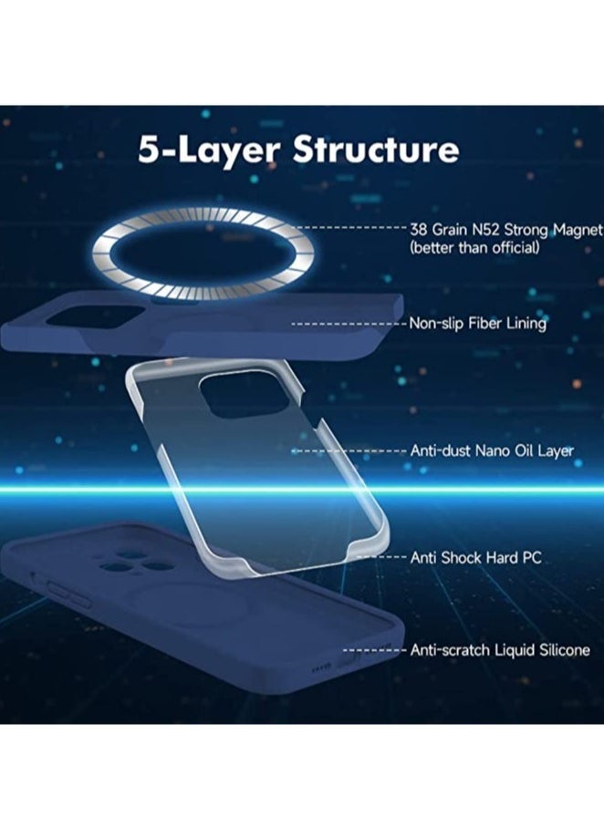 Raxoom iPhone 14 Pro + 2 Pack Tempered Glass Screen Protector Magsafe Case Silicone Phone Case with Microfiber Lining for iPhone 14 Pro 6.1 inch 2022,Blue - Image 2