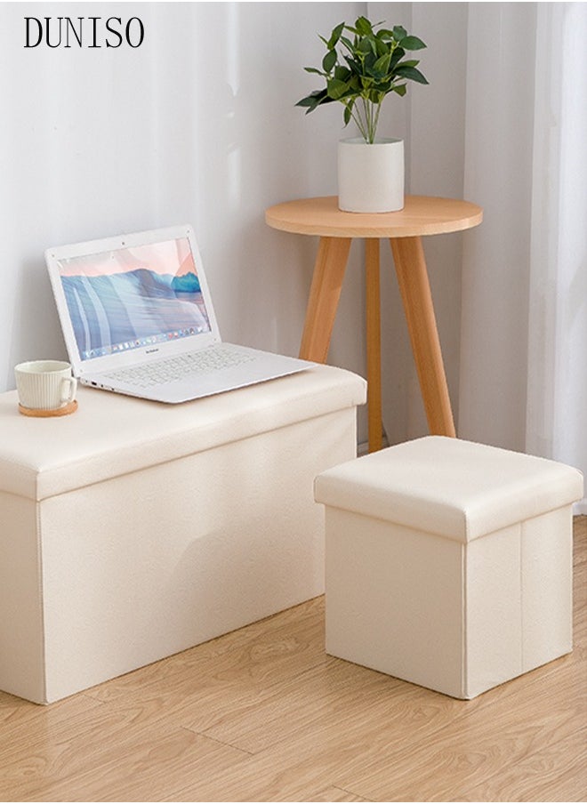DUNISO - Leather Folding Storage Ottoman Cube Storage Boxes Footrest Stool Stylish Small Ottomans with Foam Padded Seat for Storage and Seating - Image 1