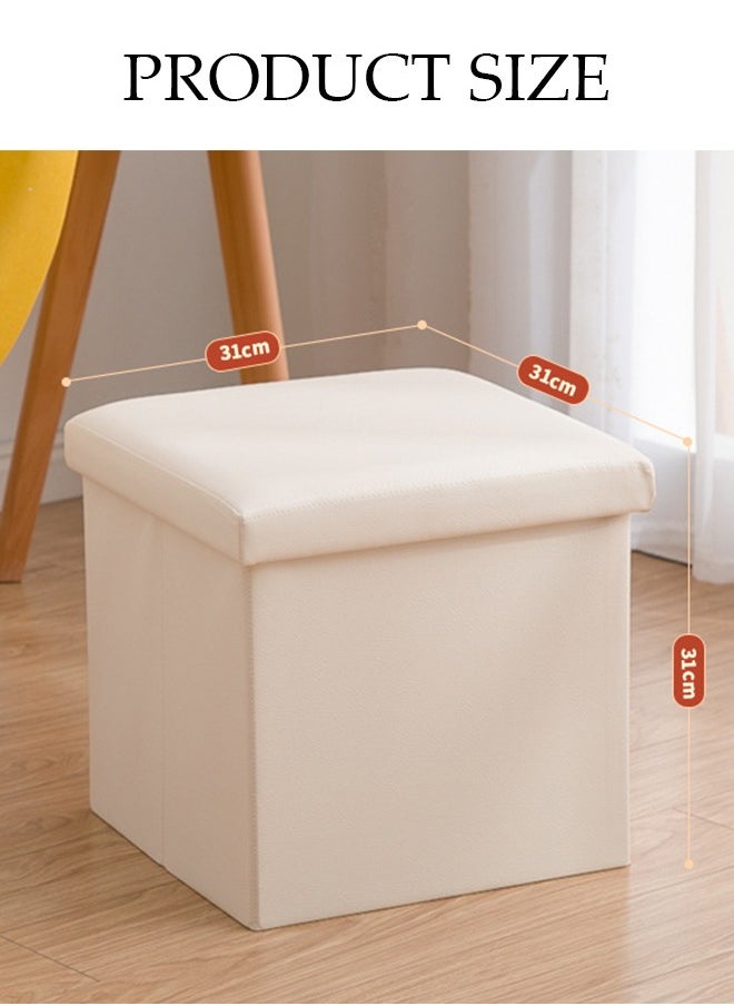 DUNISO - Leather Folding Storage Ottoman Cube Storage Boxes Footrest Stool Stylish Small Ottomans with Foam Padded Seat for Storage and Seating - Image 1