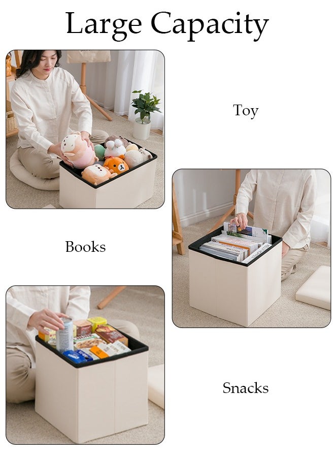DUNISO - Leather Folding Storage Ottoman Cube Storage Boxes Footrest Stool Stylish Small Ottomans with Foam Padded Seat for Storage and Seating - Image 1
