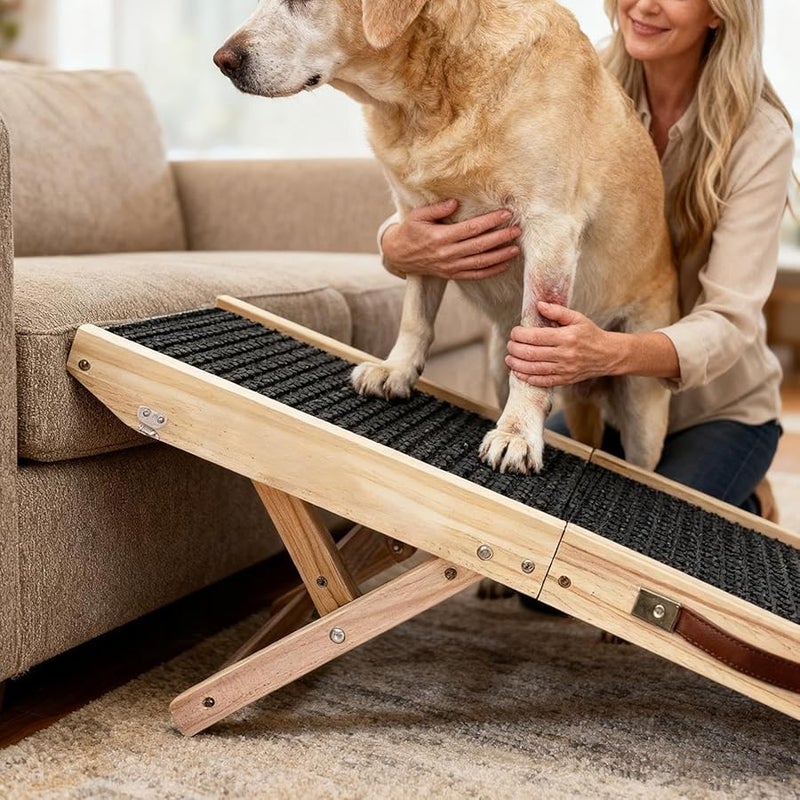 Wooden Dog Ramp Foldable Adjustable Pet Stairs For Sofa Bed SUV 4 Height Angles - Image 4
