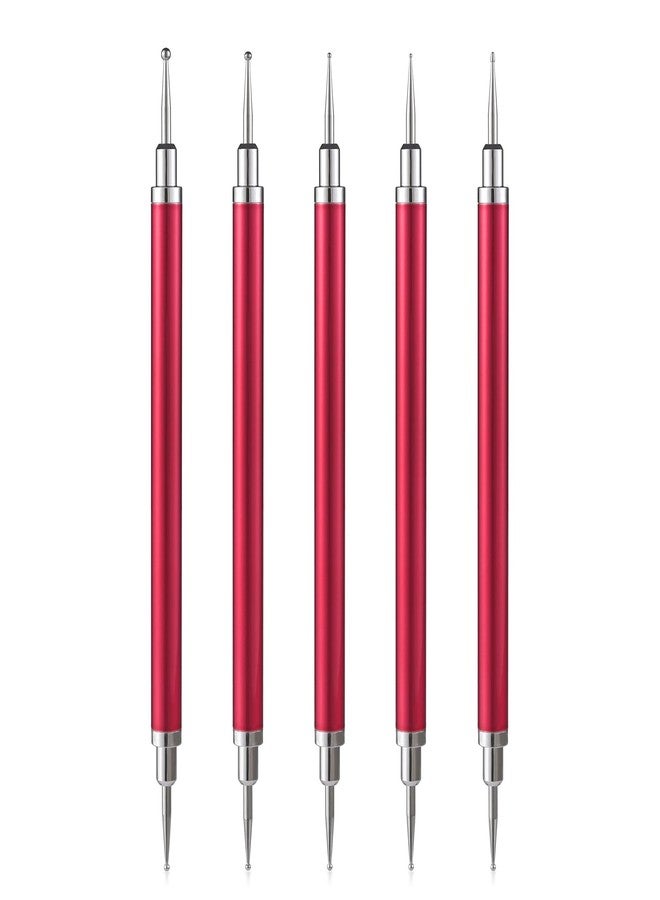 KADS 5PCS Nail Art Dotting Pen Set with 10 Diamond Tips - Alloy Metal Red Handle for Nail Design, Gel Polish, Acrylic Art, Manicure & Decoration Tools - Image 1