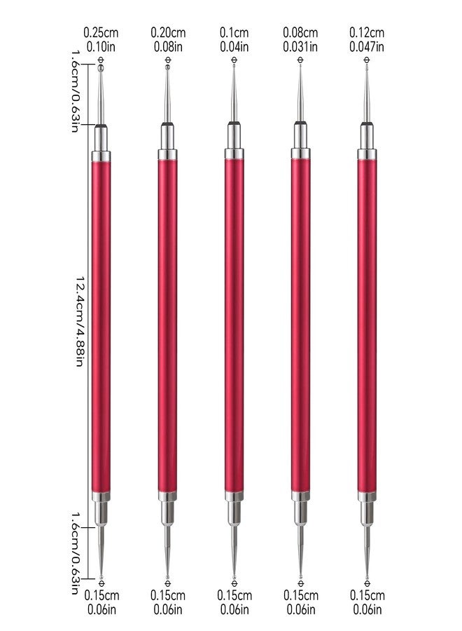 KADS 5PCS Nail Art Dotting Pen Set with 10 Diamond Tips - Alloy Metal Red Handle for Nail Design, Gel Polish, Acrylic Art, Manicure & Decoration Tools - Image 4