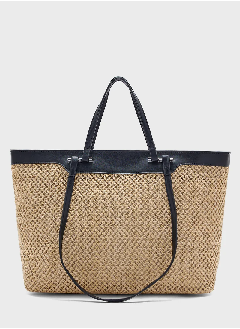 ELLA Raffia Detail Tote Bag