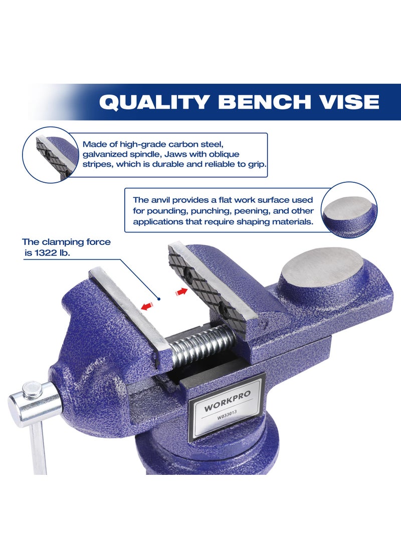 WORKPRO WORKPRO Bench Vise, 2.5 Inch Jaw Width Universal Table Vise, 360°Swivel Base Home Vice Bench Clamp with Magnetic Jaw Pads, Portable Clamp-on Vise Bench for Woodworking, Metalworking, Drilling  - Image 2
