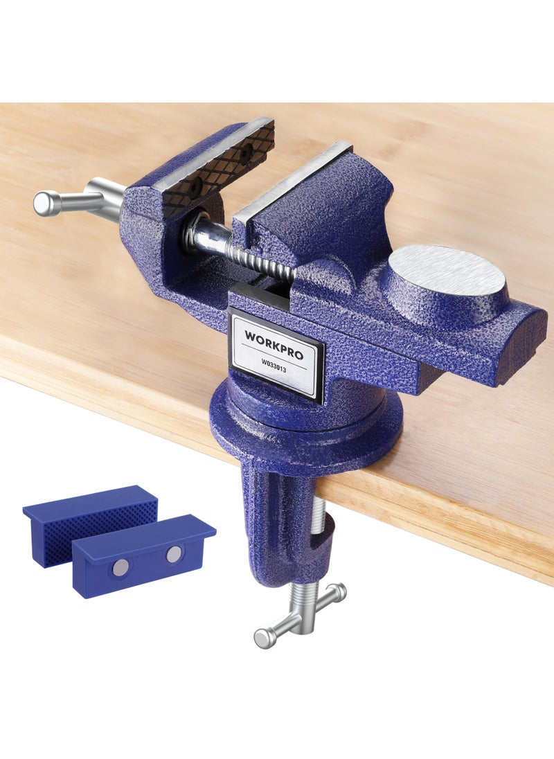 WORKPRO WORKPRO Bench Vise, 2.5 Inch Jaw Width Universal Table Vise, 360°Swivel Base Home Vice Bench Clamp with Magnetic Jaw Pads, Portable Clamp-on Vise Bench for Woodworking, Metalworking, Drilling  - Image 1
