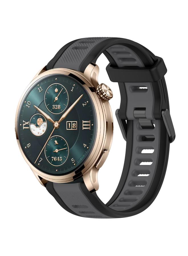 For Honor Watch 4 Pro 22mm Two Color Textured Silicone Watch Band Grey  Black