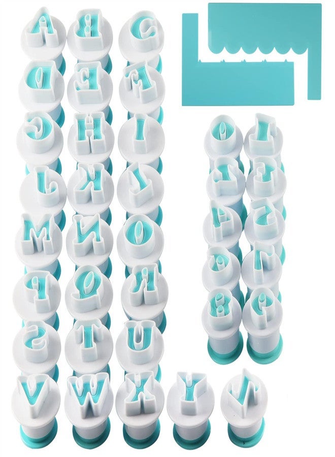 EXCEFORE, 38 Pieces Alphabet Numbers Cake Molds and Letter Cutters, Fondant Baking Letter Stamp, Kitchen DIY Tools with 2 Cake Scraper for Biscuit Cake Decoration - Image 1