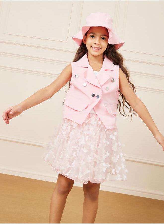 Styli - Pack of 4 - Button Detail Vest Blazer, Cami, Butterfly Applique Skirt and Hat - Image 1