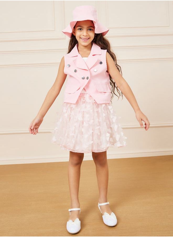 Styli - Pack of 4 - Button Detail Vest Blazer, Cami, Butterfly Applique Skirt and Hat - Image 1