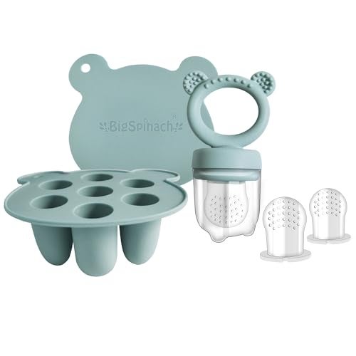 BigSpinach Silicone Baby Food Freezer Tray with Teething Popsicle Molds - Baby Fruit Feeder and Breastmilk Teether Combo - Image 1