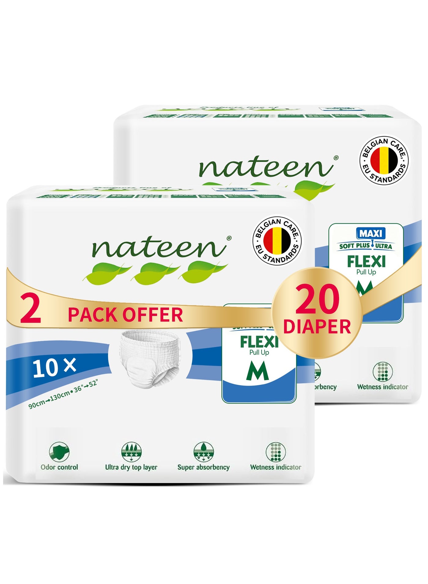 nateen Flexi Maxi Adult Diapers Pants,20 Count Adult Pull Ups,Incontinence Night Time Pull Up,Medium,Waist Size 90-130Cm,Superior Comfort,Excellent Combination Of Protection. (20 Count)