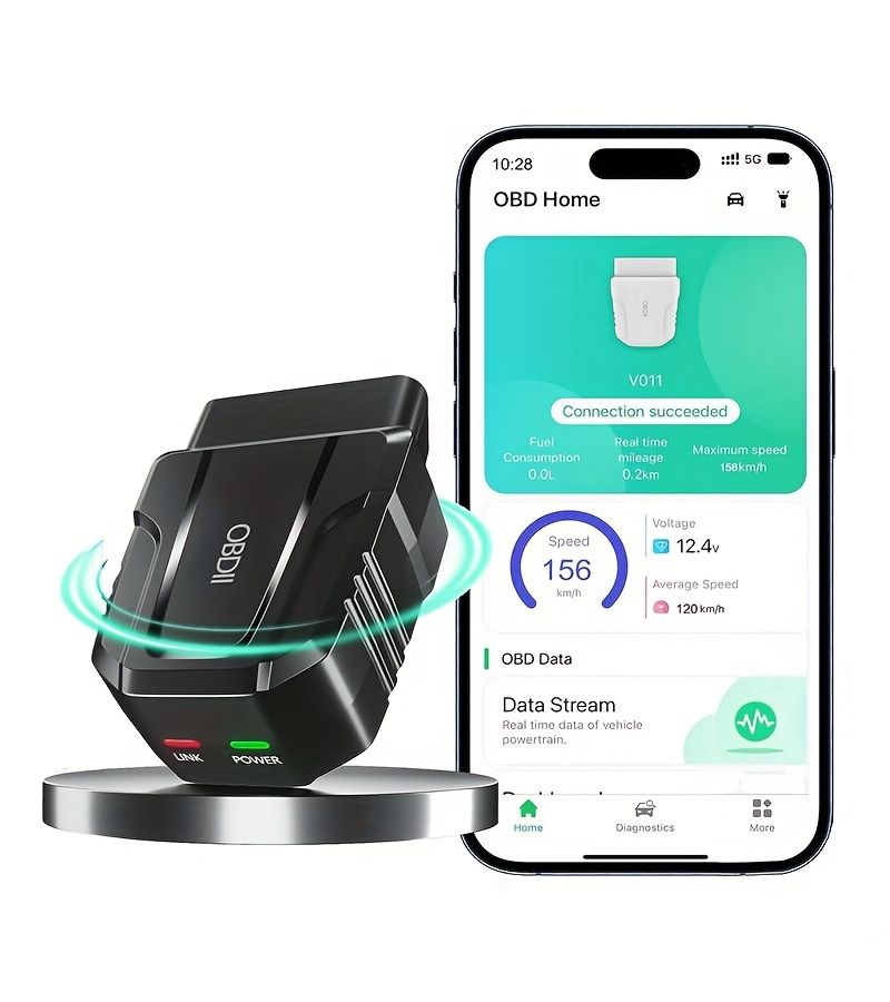 Wirelessly Automatically Connect OBD2 Scanner Reads Engine Codes Transmits Real Time Data Compatible IOS Android Systems No Battery Required Black - Image 1