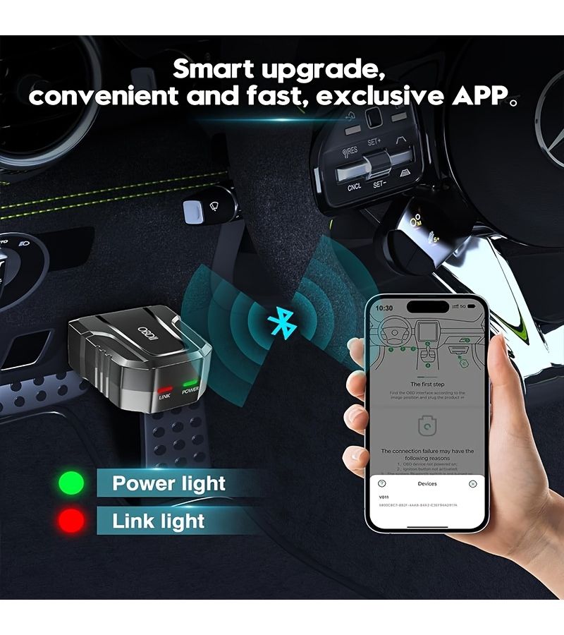 Wirelessly Automatically Connect OBD2 Scanner Reads Engine Codes Transmits Real Time Data Compatible IOS Android Systems No Battery Required Black - Image 2