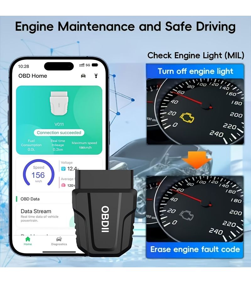 Wirelessly Automatically Connect OBD2 Scanner Reads Engine Codes Transmits Real Time Data Compatible IOS Android Systems No Battery Required Black - Image 3