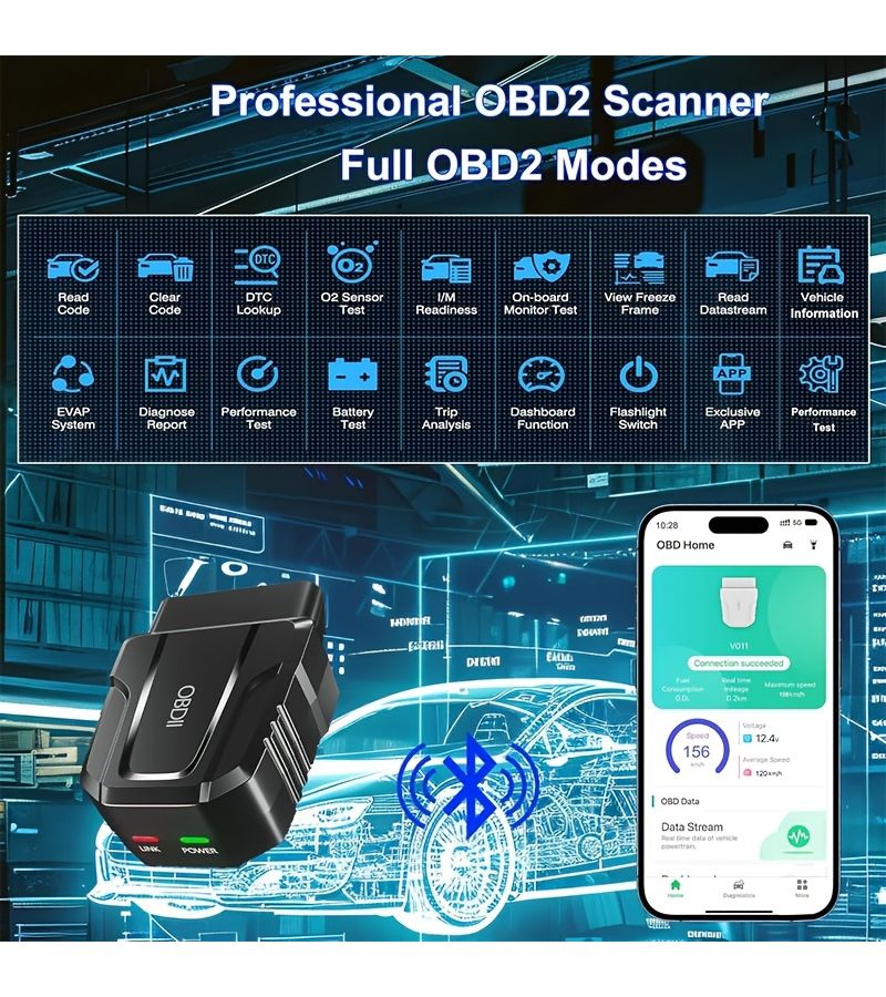 Wirelessly Automatically Connect OBD2 Scanner Reads Engine Codes Transmits Real Time Data Compatible IOS Android Systems No Battery Required Black - Image 4