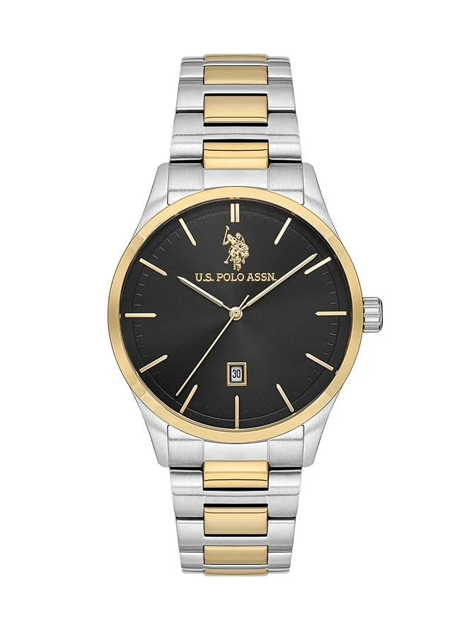 U.S. Polo Assn. U.S. Polo Assn. Fundamental 42mm Watch with Black Dial & Two-Tone Yellow Gold Silver Bracelet - Perfect for Modern Style & Functionality