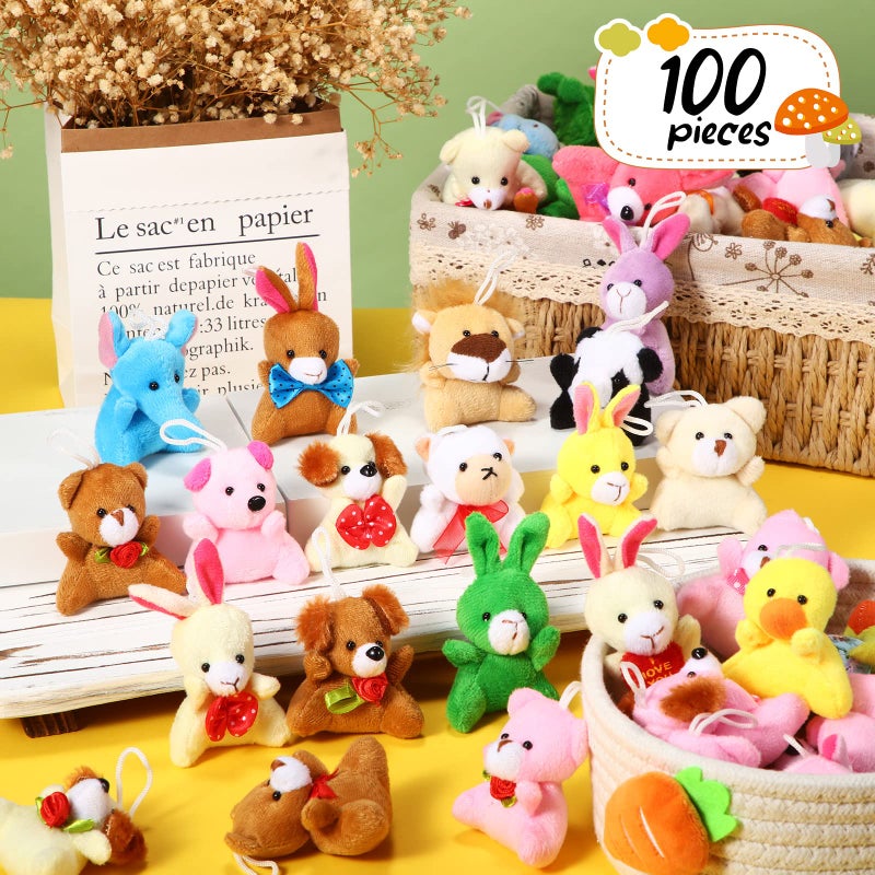 Zhanmai 100 Pcs Mini Plush Stuffed Animal Bulk Small Animal Toys Keychain Party Favors Easter Egg Stuff for Kids Birthday Valentine Carnival Classroom Prizes Gift Goodie Bag Filler(Cute Style) - Image 5
