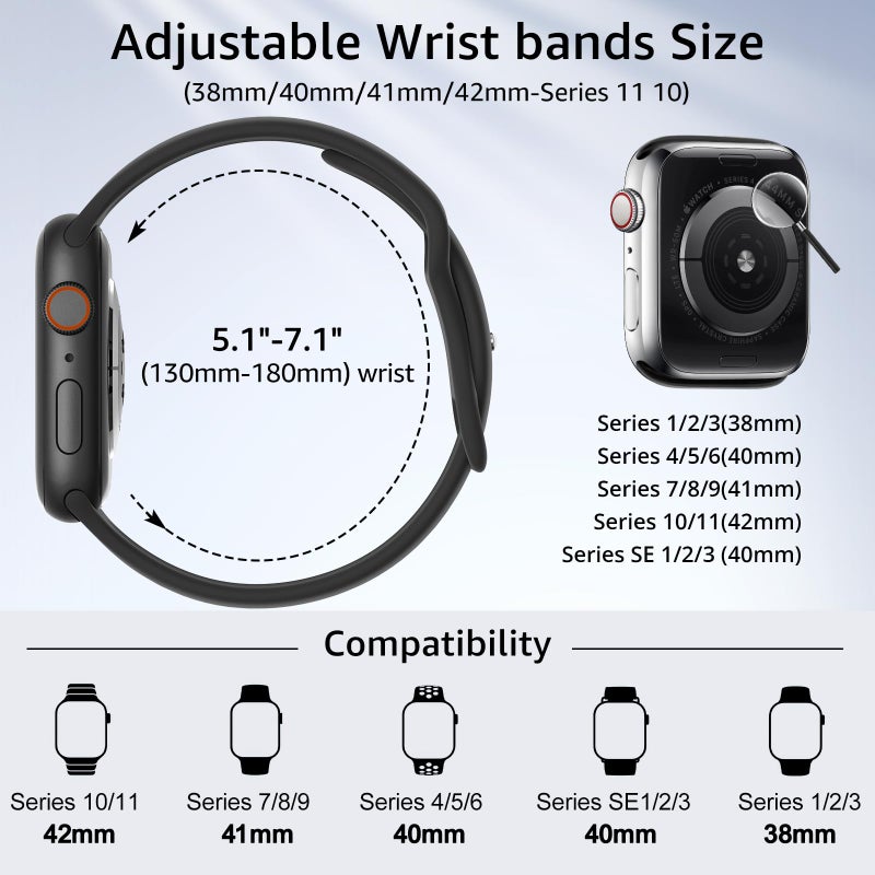 AMSKY 6 Pack Sport Bands Compatible with Apple Watch Band 38mm 40mm 41mm 42mm 44mm 45mm 49mm 46mm,Silicone Waterproof Strap for iWatch Apple Watch Series 11 10 9 Ultra 8 7 6 5 4 3 2 1 SE Women Men - Image 2