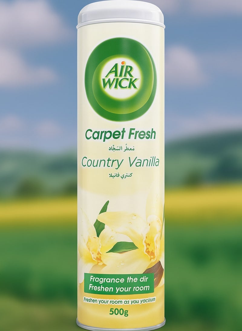 أير ويك اير ويك مزيل الروائح الكريهة من كاربت فريش، يزيل الروائح الكريهة ويعطر الهواء، ينعش أثناء التفريغ، مزيل الروائح الكريهة سهل الاستخدام، برائحة الفانيليا الريفية، 500 غرام - Image 1