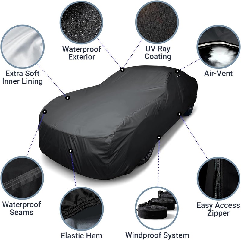 iCarCover 30-Layer Premium Car Cover - Waterproof All Weather Protection for Sedan/Coupe - Black - Image 3