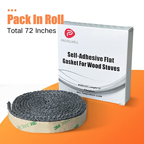 Protalwell Flat Gasket Tape for Stoves and Fireplaces, Self Adhesive Flat Gasket, 5/8" x1/8" Length 72" Wood Stove Fiberglass Tape - Image 2