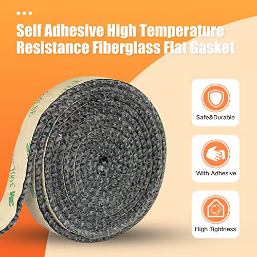 Protalwell Flat Gasket Tape for Stoves and Fireplaces, Self Adhesive Flat Gasket, 5/8" x1/8" Length 72" Wood Stove Fiberglass Tape - Image 5